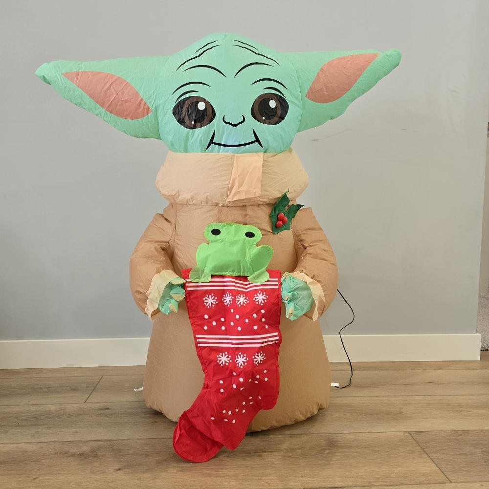 Star Wars Grogu Yoda Holiday Christmas Stocking 3.5' Inflatable Yard Decoration